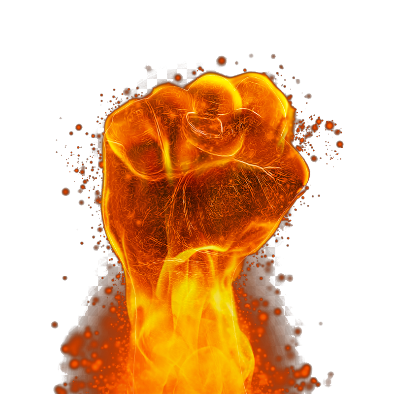A raised fist on fire — symbol of the Telangana movement